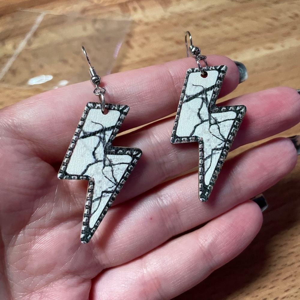White Marble Lightning Earrings